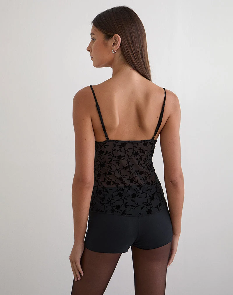 Haut Fierza Cami en Pretty Petal Flock Black