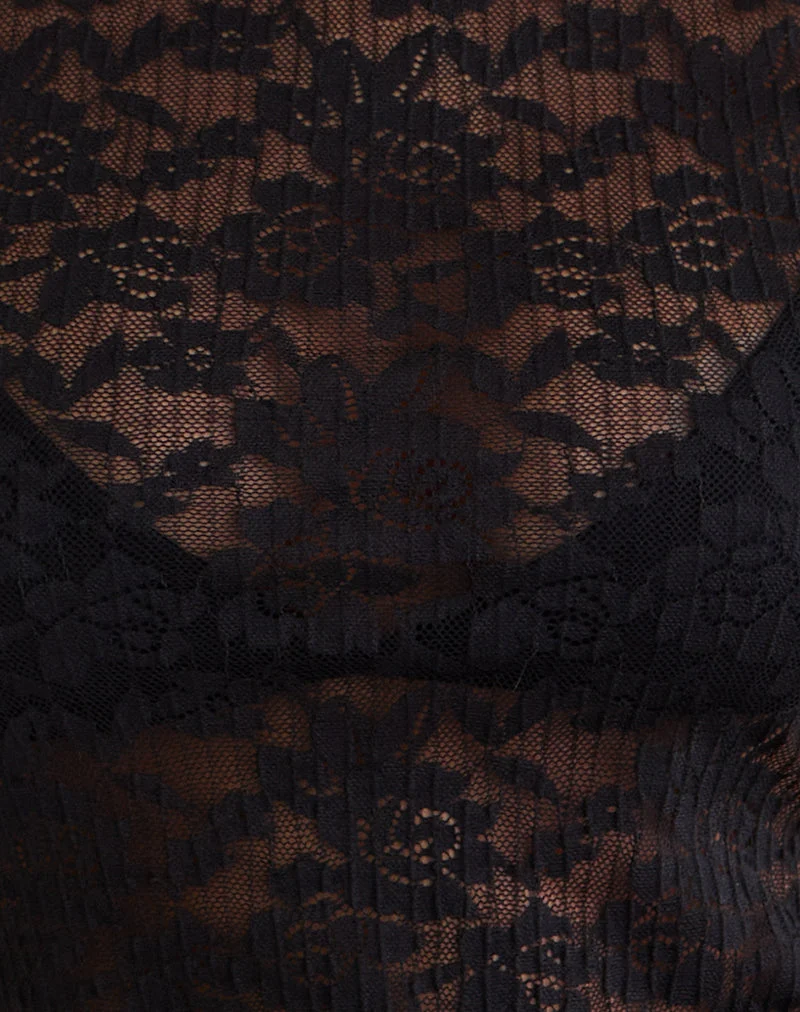 Haut à volants Roselani en dentelle noire