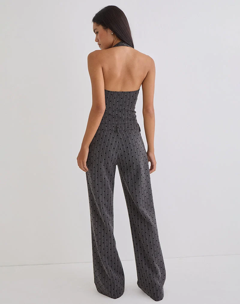 Pantalon Tatina gris anthracite à rayures polka