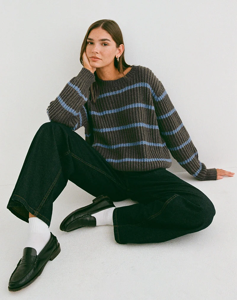 Pull Namirta marron à rayures bleues