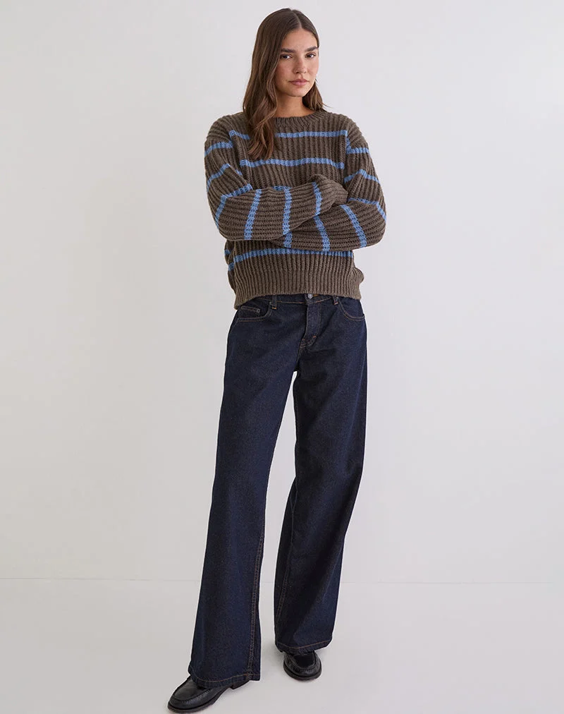 Pull Namirta marron à rayures bleues