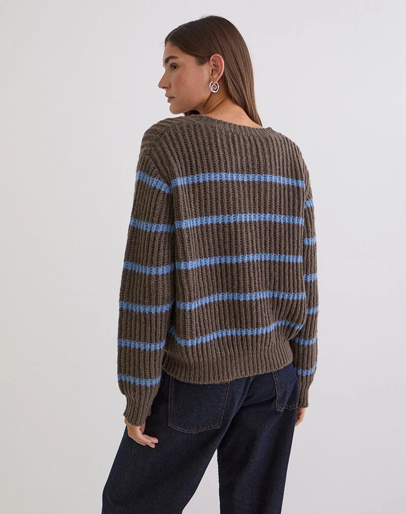 Pull Namirta marron à rayures bleues