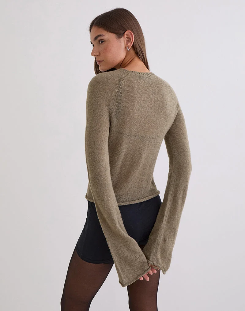 Pull à bords roulottés Kaleo en tricot kaki