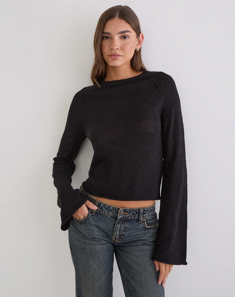 Pull à bords roulés Kaleo en tricot noir