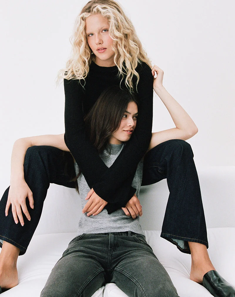 Pull à bords roulés Kaleo en tricot noir