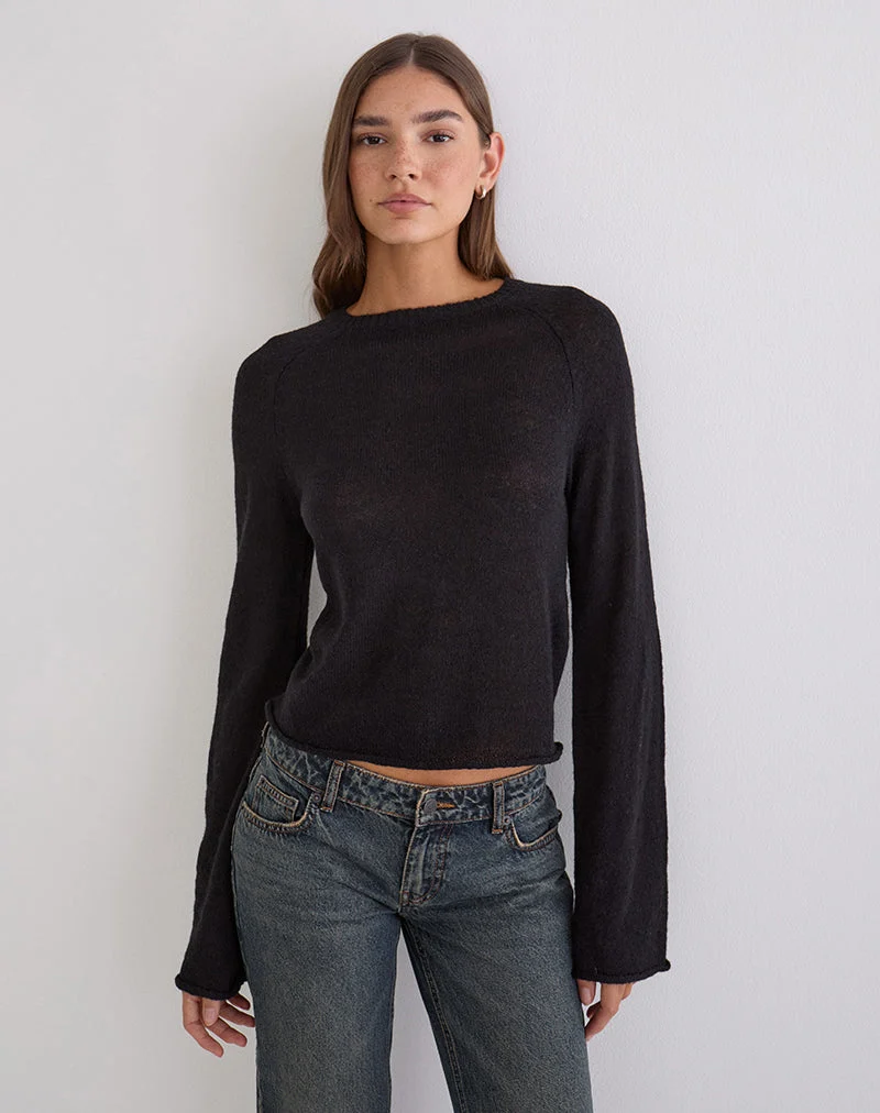 Pull à bords roulés Kaleo en tricot noir