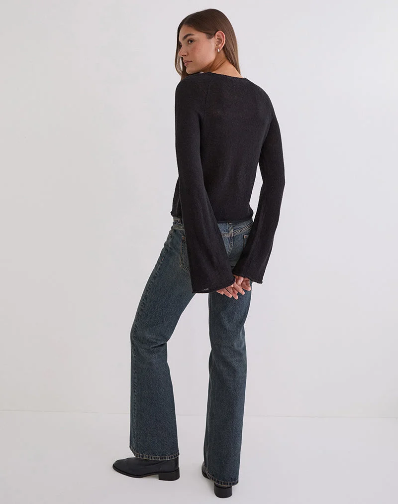 Pull à bords roulés Kaleo en tricot noir