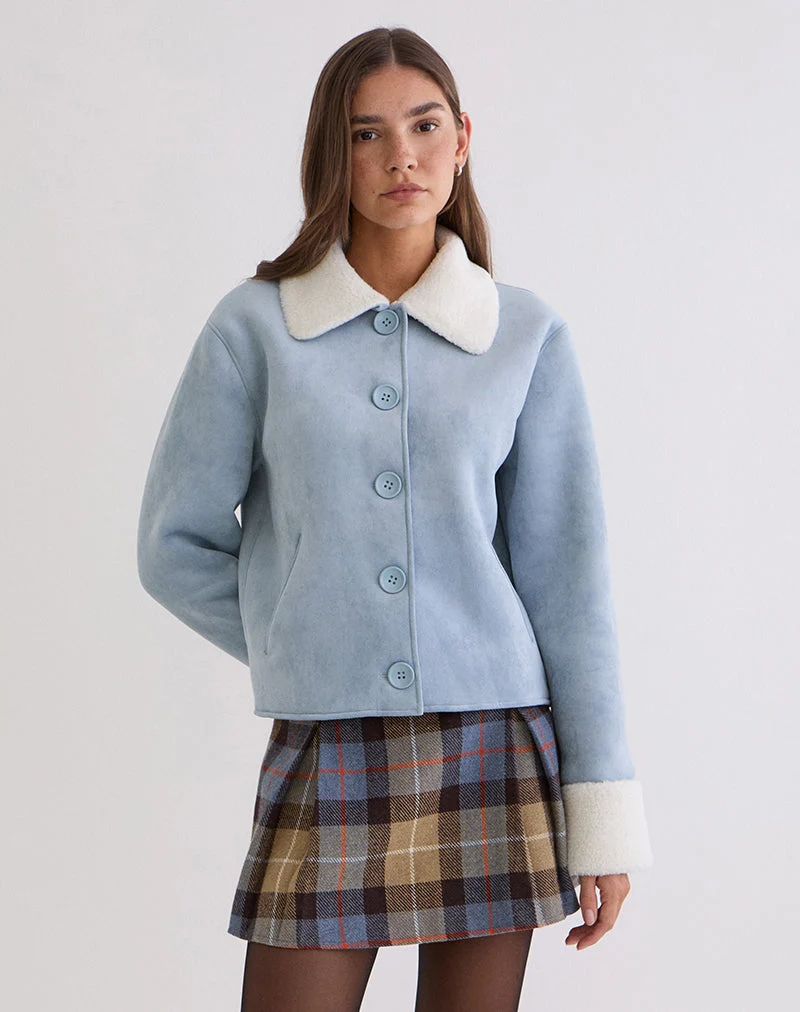 Veste Jano en faux daim bleu avec fourrure Borg