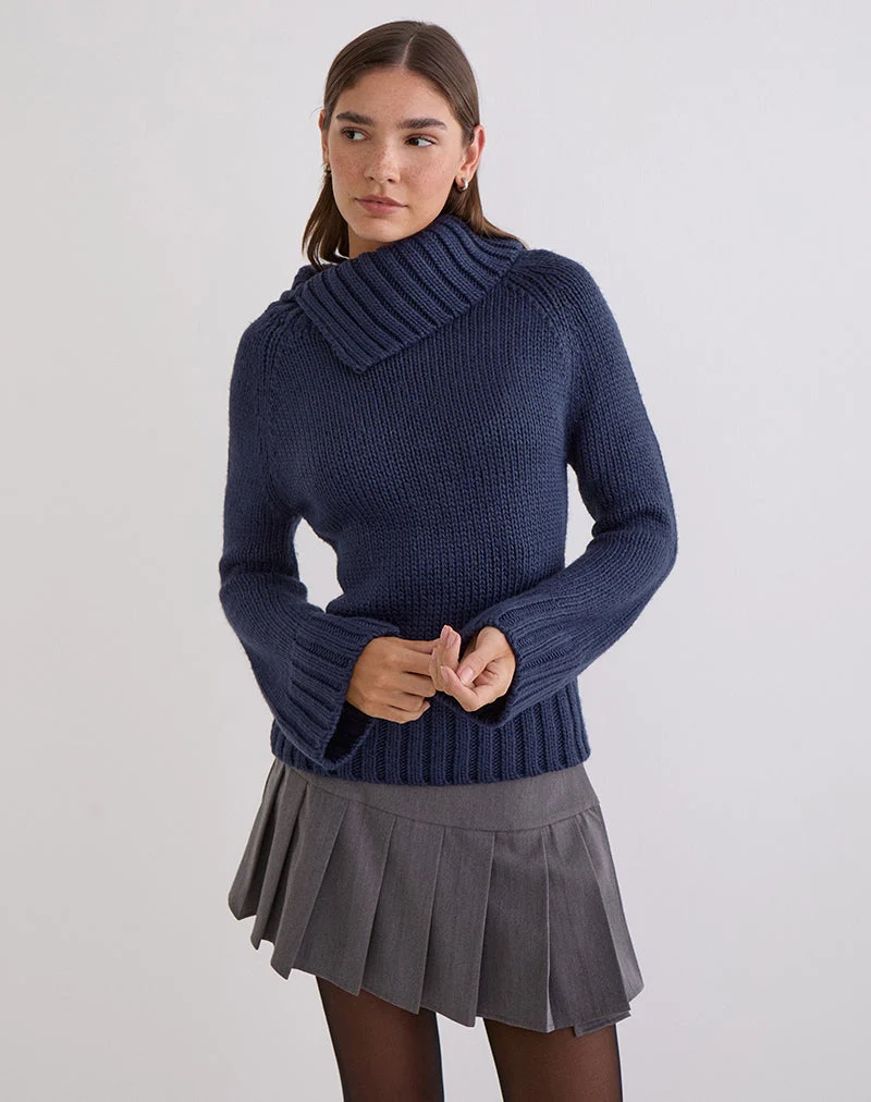 Pull à col roulé Dajah en tricot bleu marine