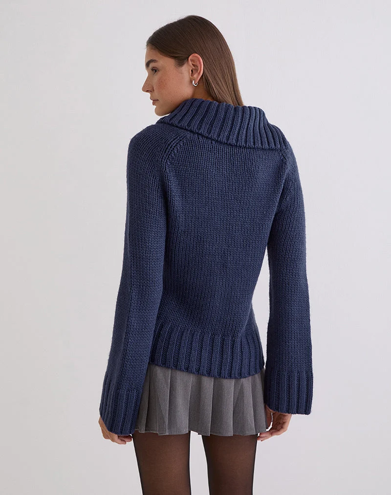 Pull à col roulé Dajah en tricot bleu marine
