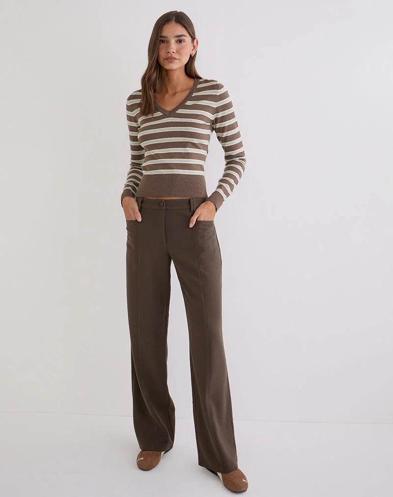 Pull Yasra en maille rayée marron et jaune