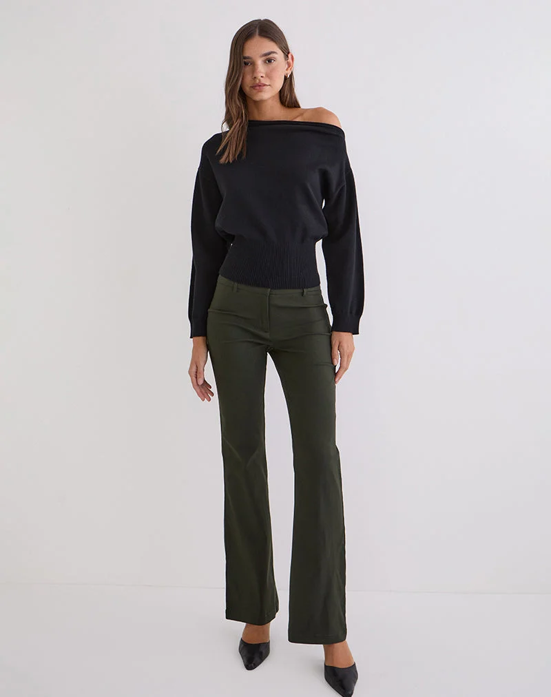Pantalon évasé taille basse Darias, couleur kaki foncé