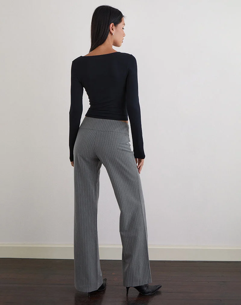 Pantalon Zolena en tissu gris à fines rayures