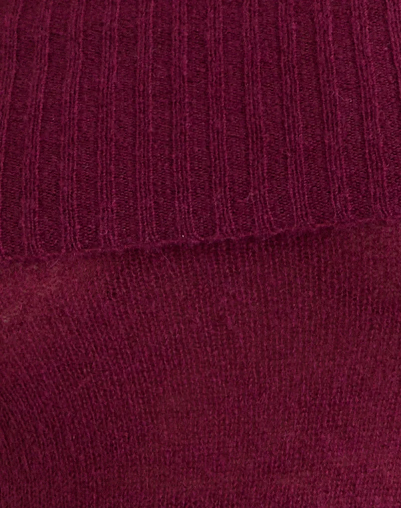 Pull Lune Bardot en maille couleur vin