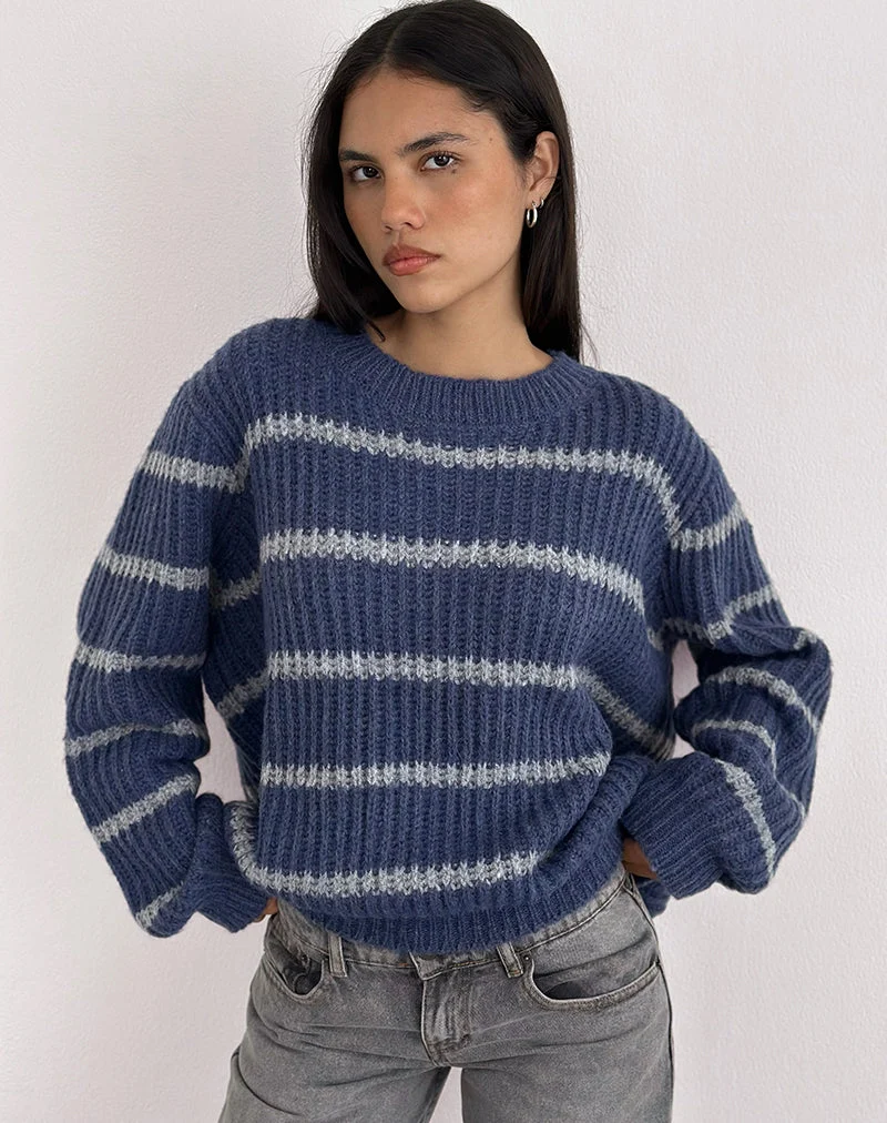 Pull Namirta bleu à rayures grises