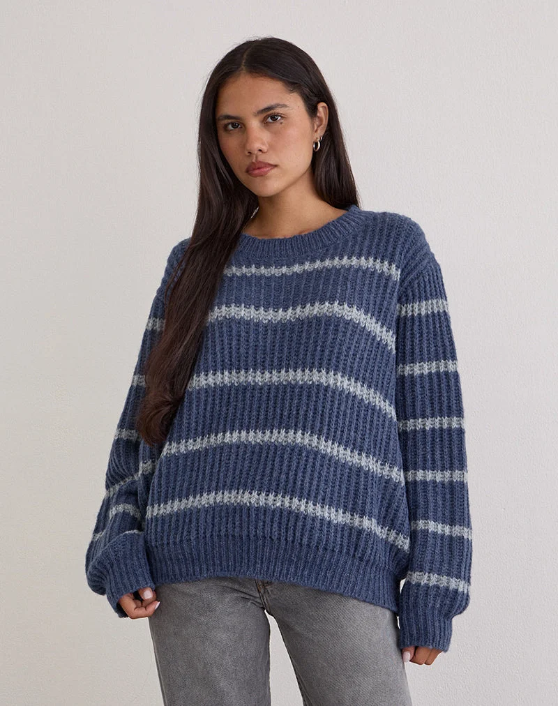 Pull Namirta bleu à rayures grises
