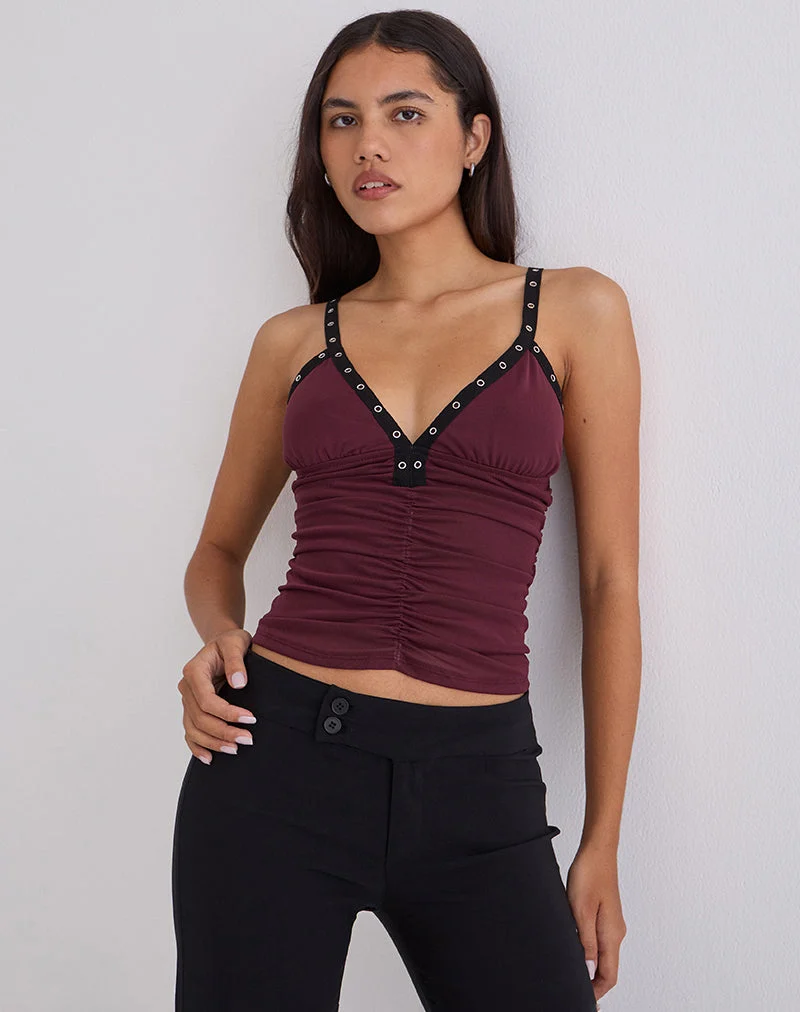 Top Tolani Cami en maille épaisse couleur vin