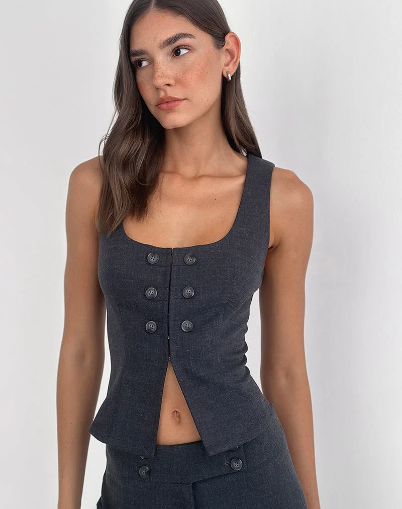 Haut corset Kariso en gris bleu couture
