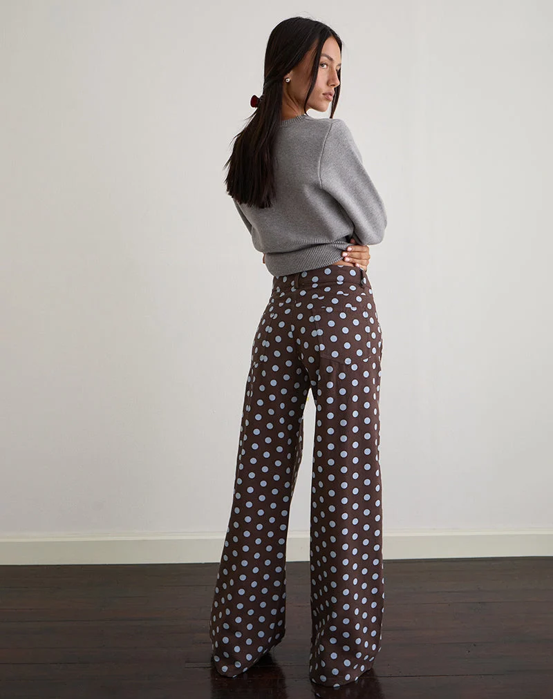 Pantalon ample taille basse, couleur marron à pois monochromes