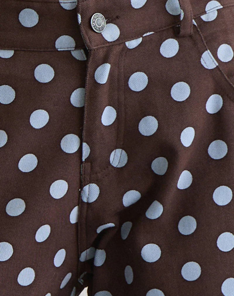 Pantalon ample taille basse, couleur marron à pois monochromes