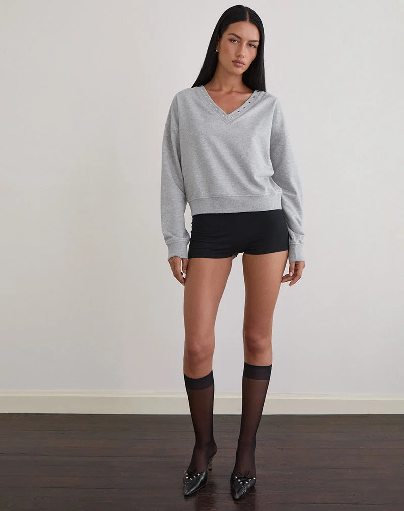 Sweat-shirt slim Lazuly gris chiné avec clous