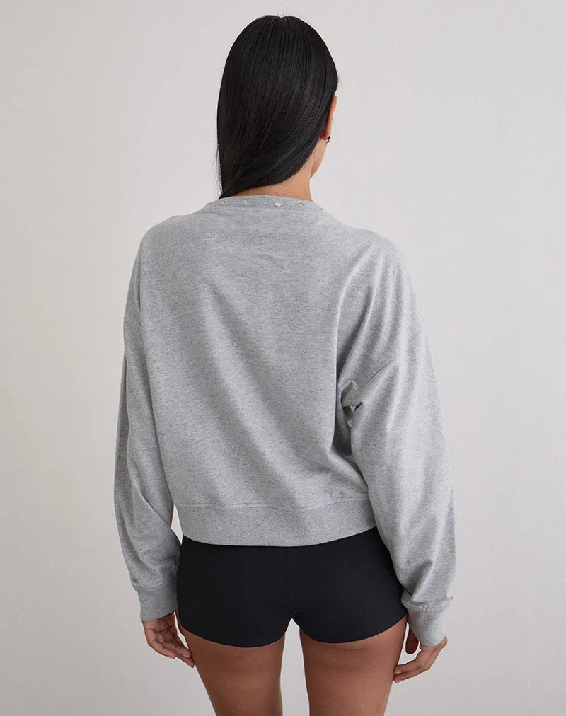 Sweat-shirt slim Lazuly gris chiné avec clous