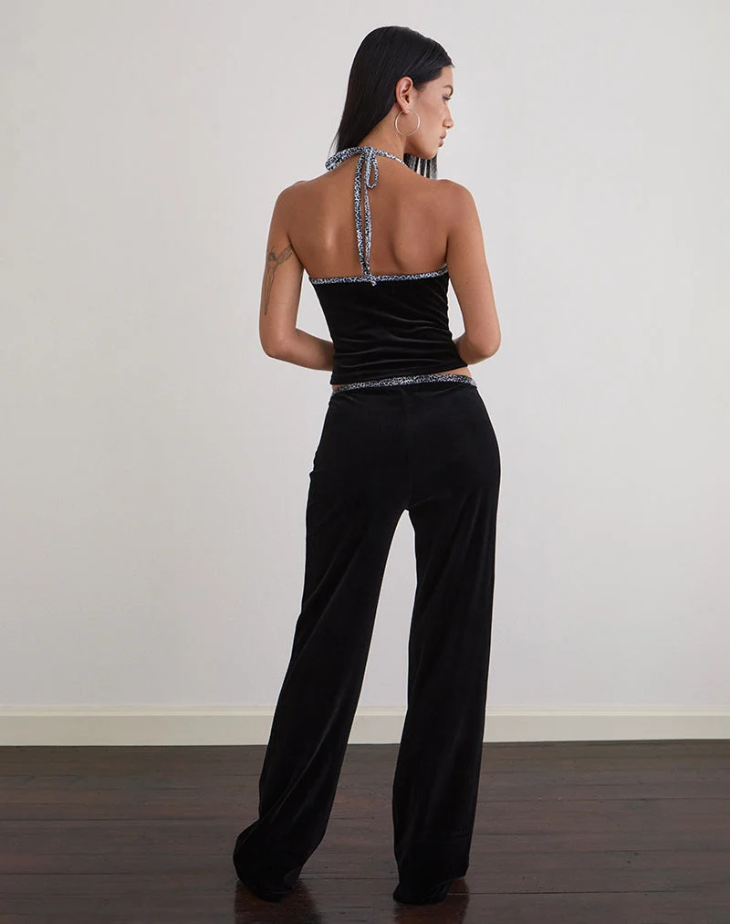 Pantalon Jalani noir avec bordure léopard