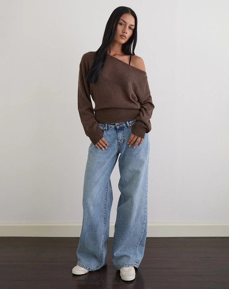 Pull asymétrique Suena en maille chocolat foncé