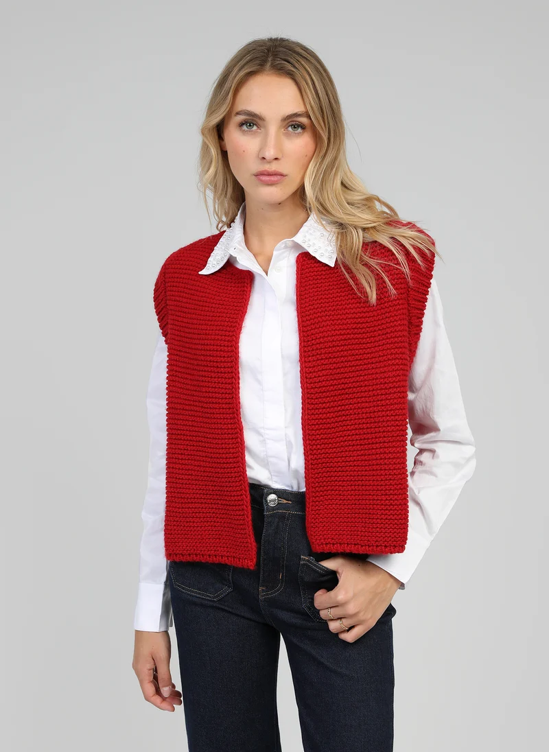CARDIGAN SANS MANCHE LEGRINGOU rouge