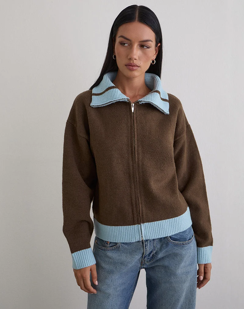 Pull-over zippé Ayamu en tricot marron