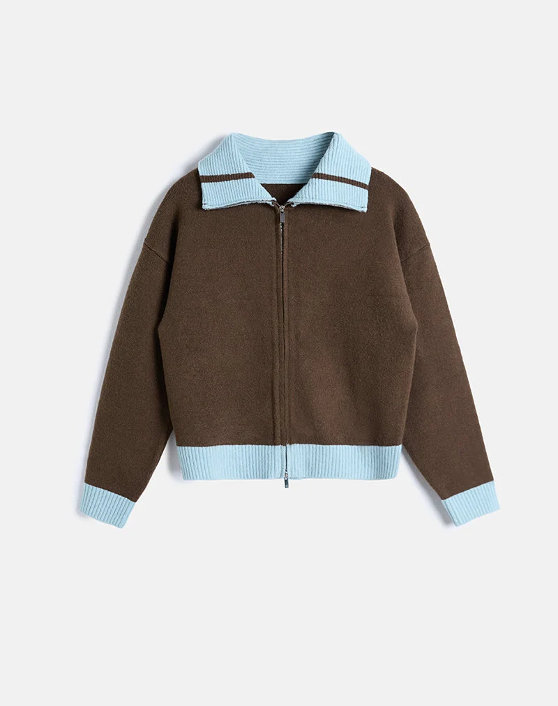 Pull-over zippé Ayamu en tricot marron