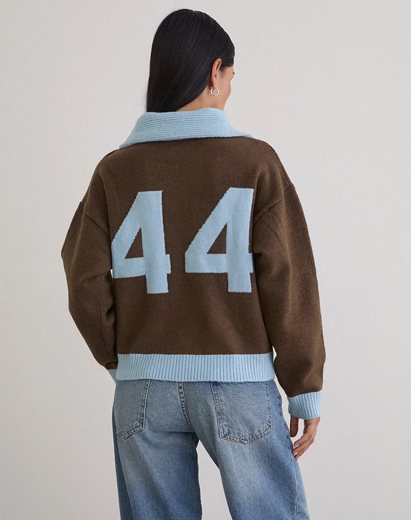 Pull-over zippé Ayamu en tricot marron