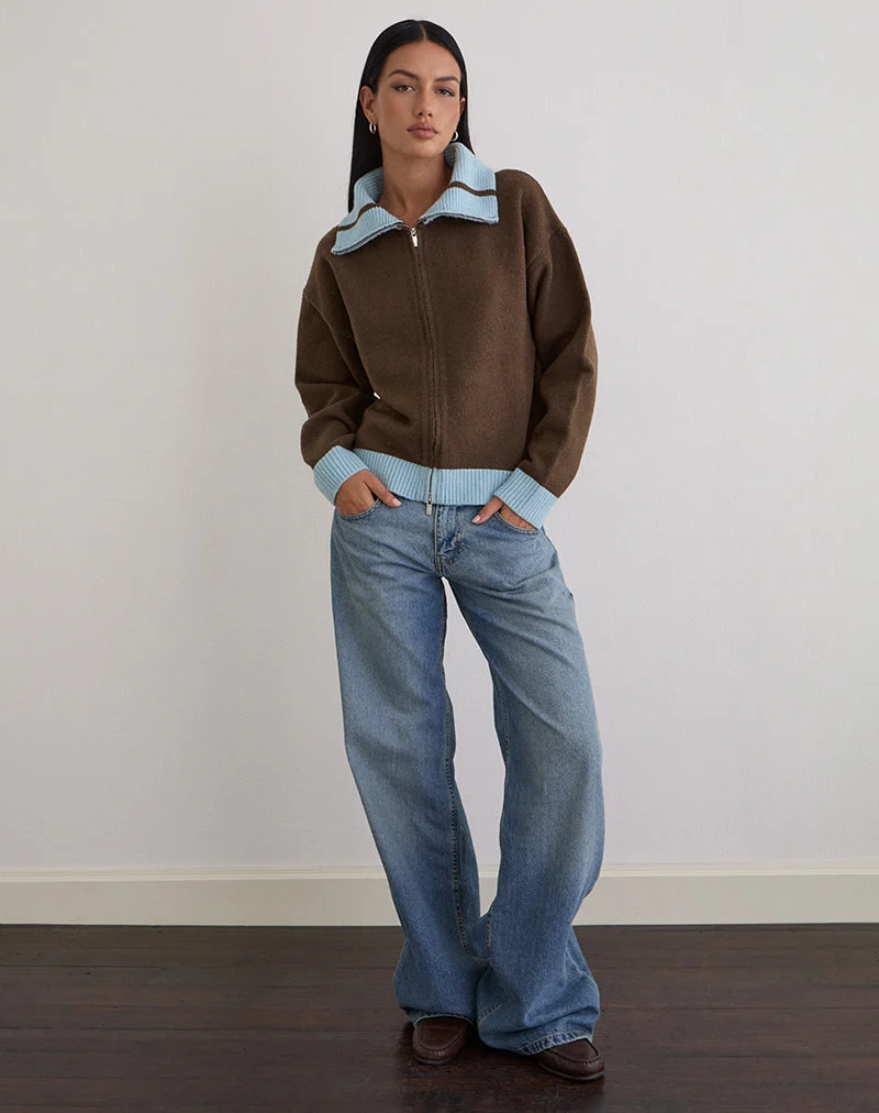 Pull-over zippé Ayamu en tricot marron