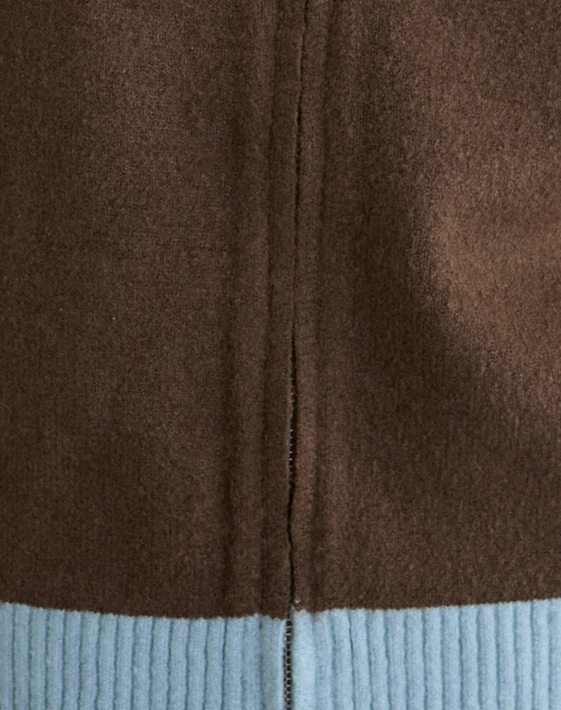 Pull-over zippé Ayamu en tricot marron