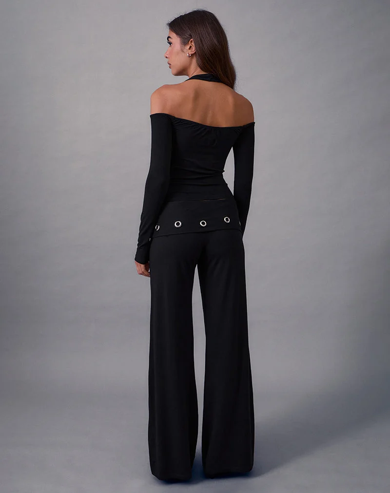 Pantalon Travis Foldover en noir avec œillets