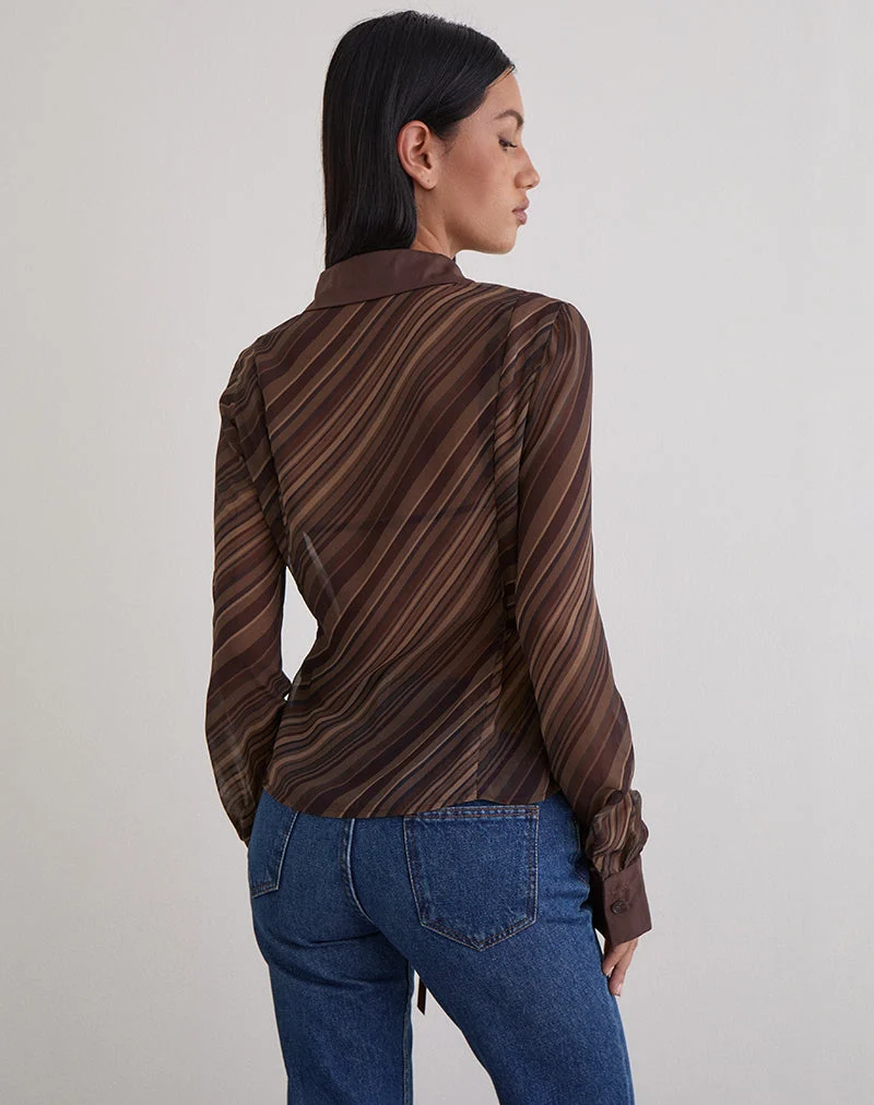 Chemise Christabel en mousseline de soie à rayures brunes