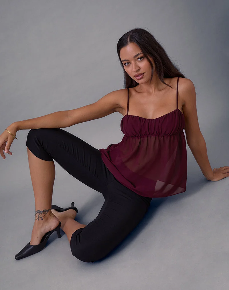 Cami Top Camden en mousseline de satin Bourgogne