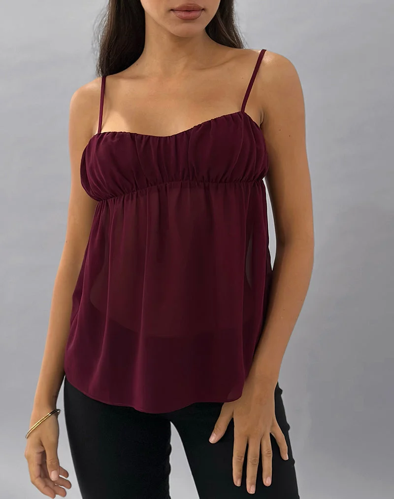 Cami Top Camden en mousseline de satin Bourgogne
