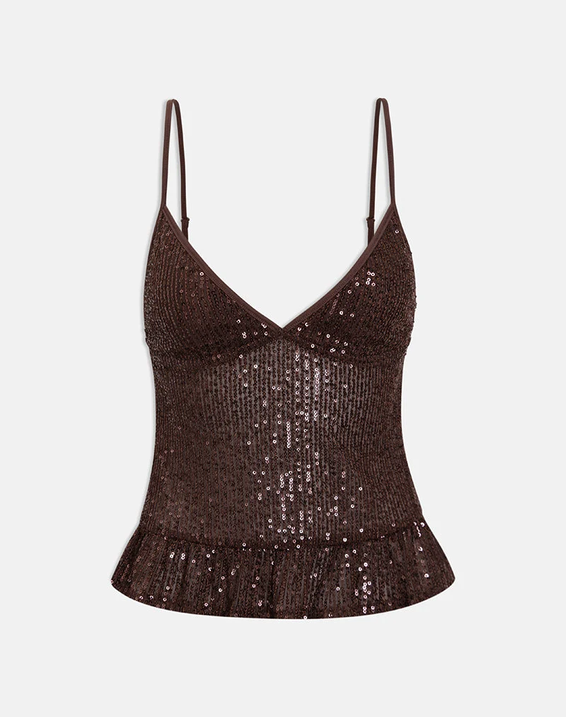 Karka Cami Top in Drape Sequin Brown