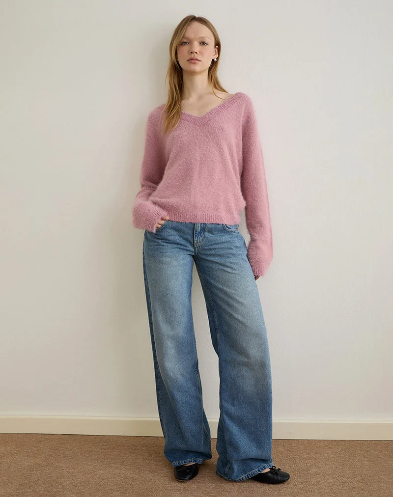 Dikara Jumper with Scarf in Knit Dusty Pink (Pull avec écharpe en tricot)