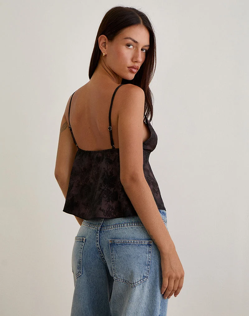 Marinda Top in Jacquard Dark Purple Floral