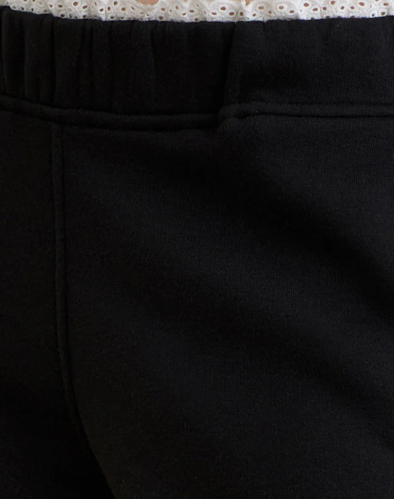 Jenita Loose Jogger in Black with White Picot Trim