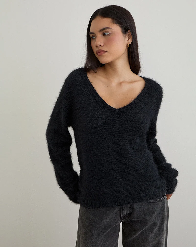 Pull Dikara avec écharpe en tricot noir