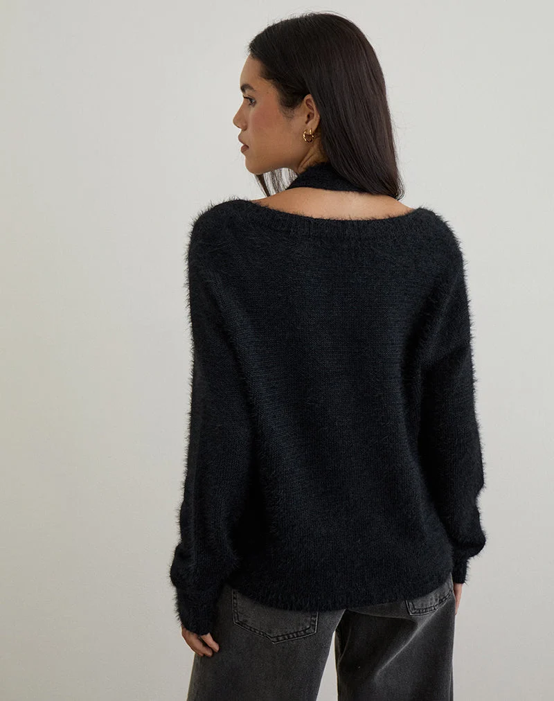Pull Dikara avec écharpe en tricot noir