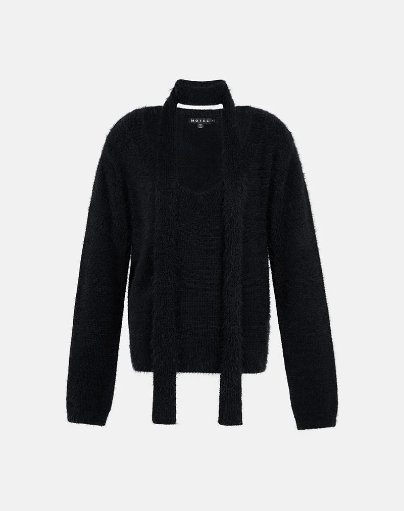 Pull Dikara avec écharpe en tricot noir