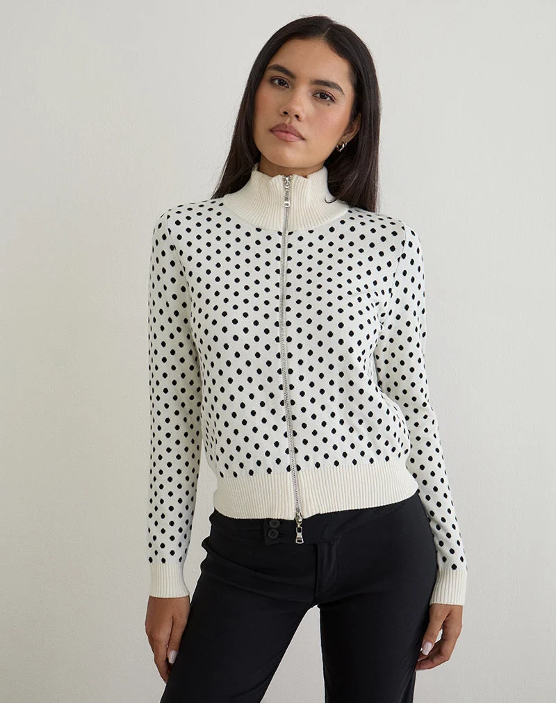Veste en maille zippée Talisa Tiny Polka Ivory