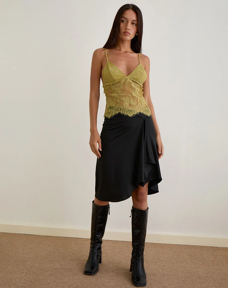 Top cami plongeant Kaika, dentelle Eyelash Chartreuse
