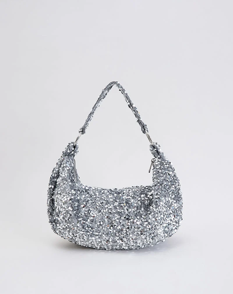 Sac hobo à paillettes en argent