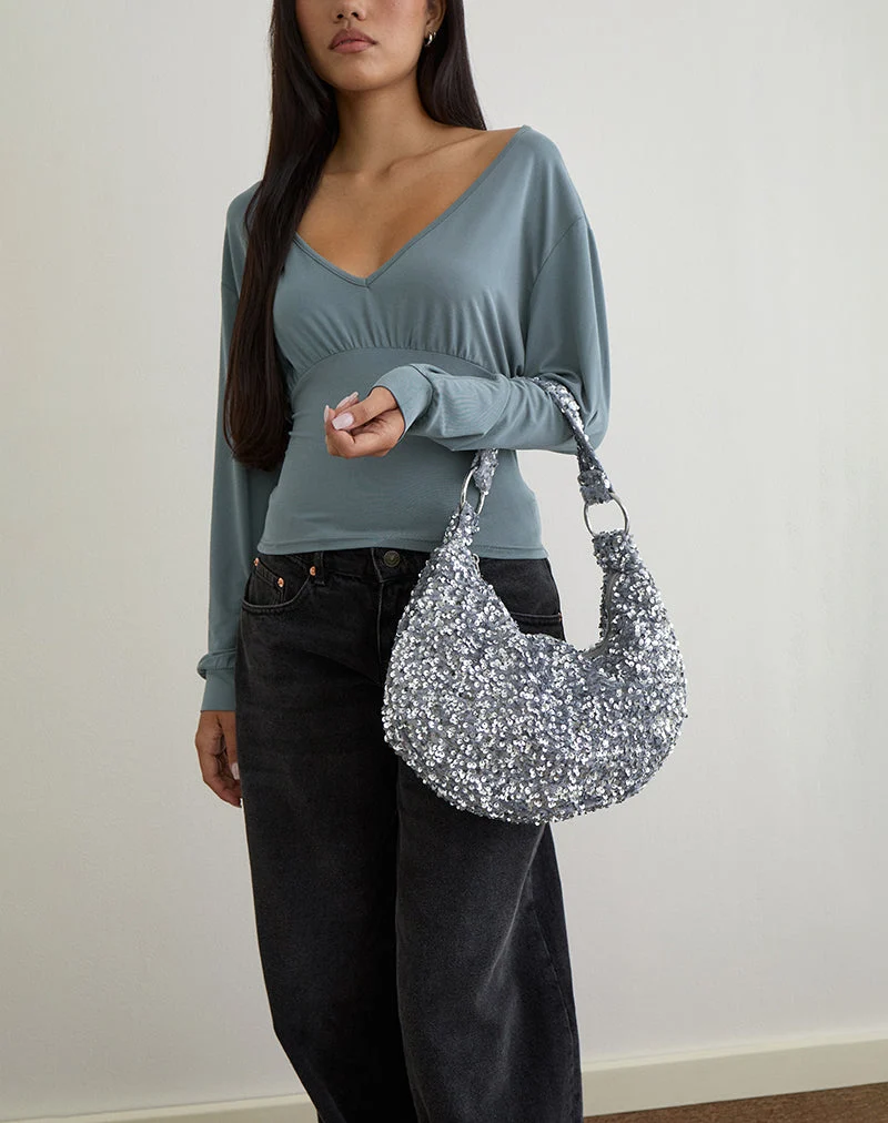 Sac hobo à paillettes en argent
