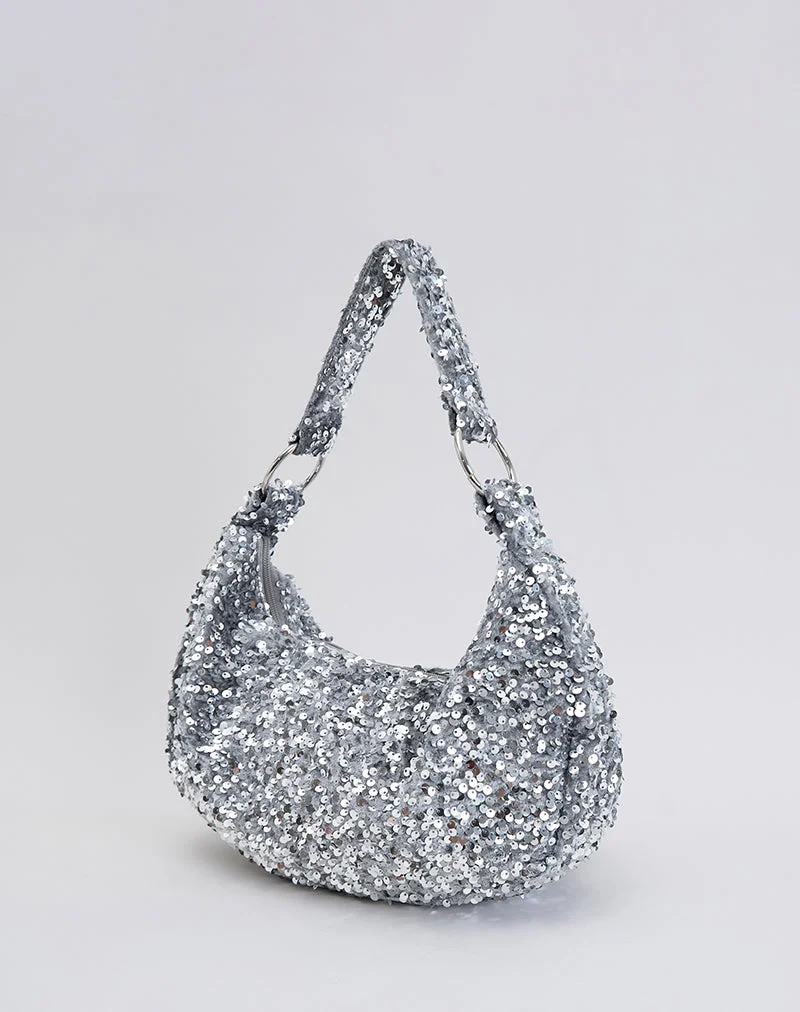 Sac hobo à paillettes en argent